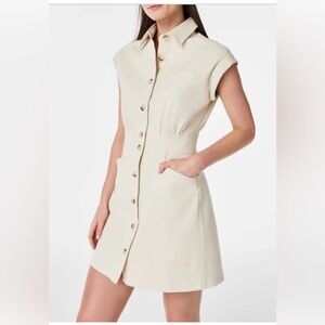 H by Halston Tan Mini Dress with Raglan Sleeves and Crew Neck